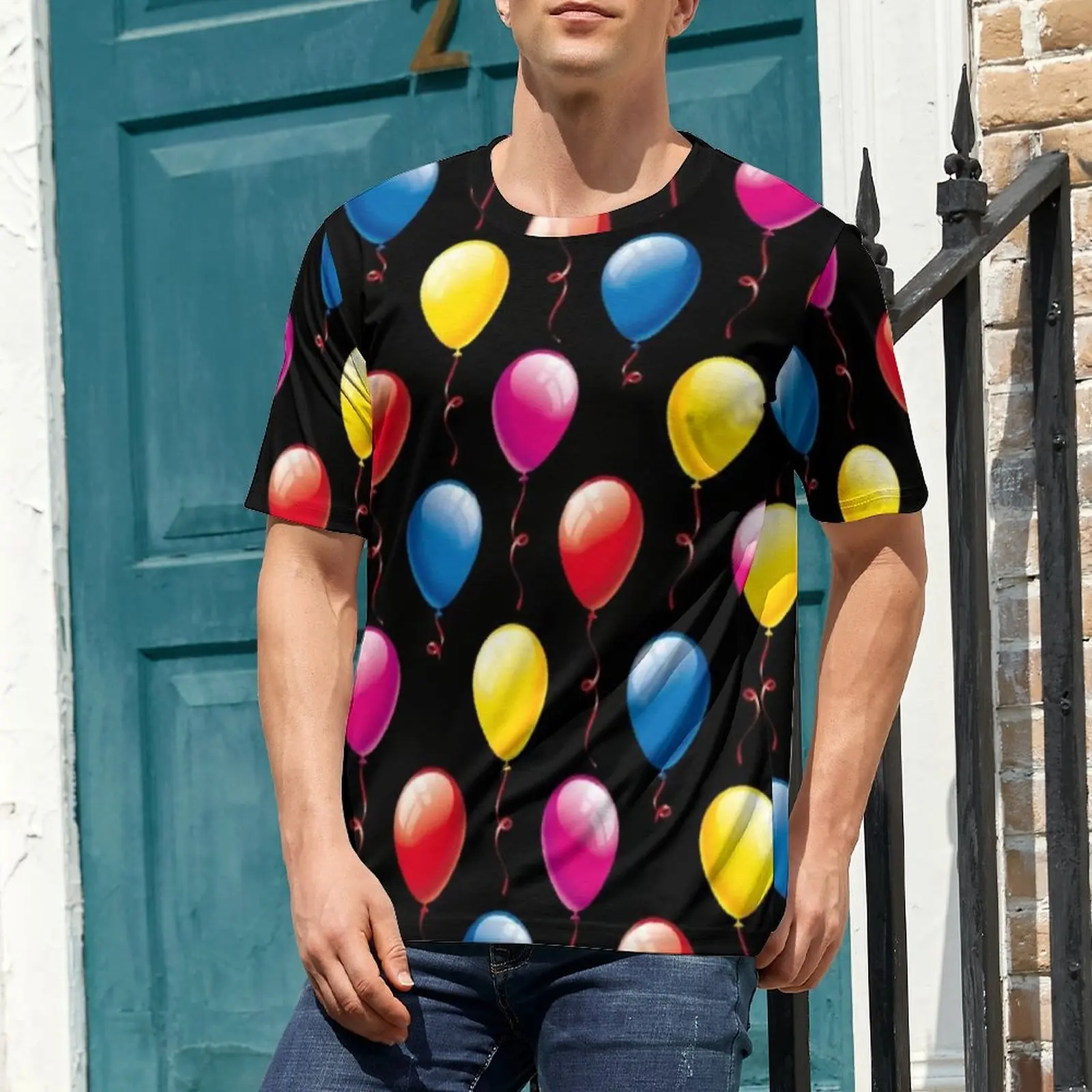 Balloon Pattern T-Shirt Birthday Balloons Harajuku T Shirts Short Sleeve Custom Tshirt Hot Sale Summer Y2K Fun Plus Size Tees