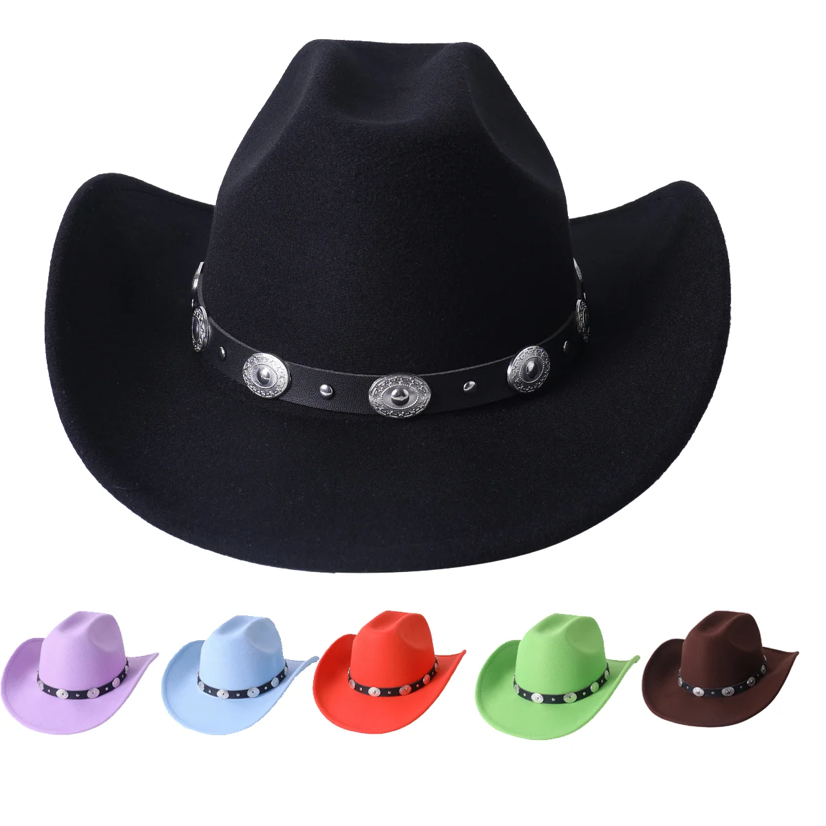 New purple Cowboy Hat Fashion Chic Unisex Solid Color Jazz Hat With Bull Shaped Decor Western Cowboy Hats