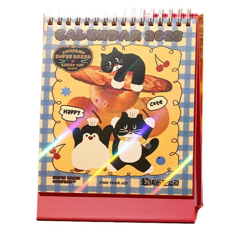 Table Calendar 2025 Cute Bread Pattern Design 14 Months Academic Planner Tear-Away Table Calendar 2024-2025 Monthly Thick Paper