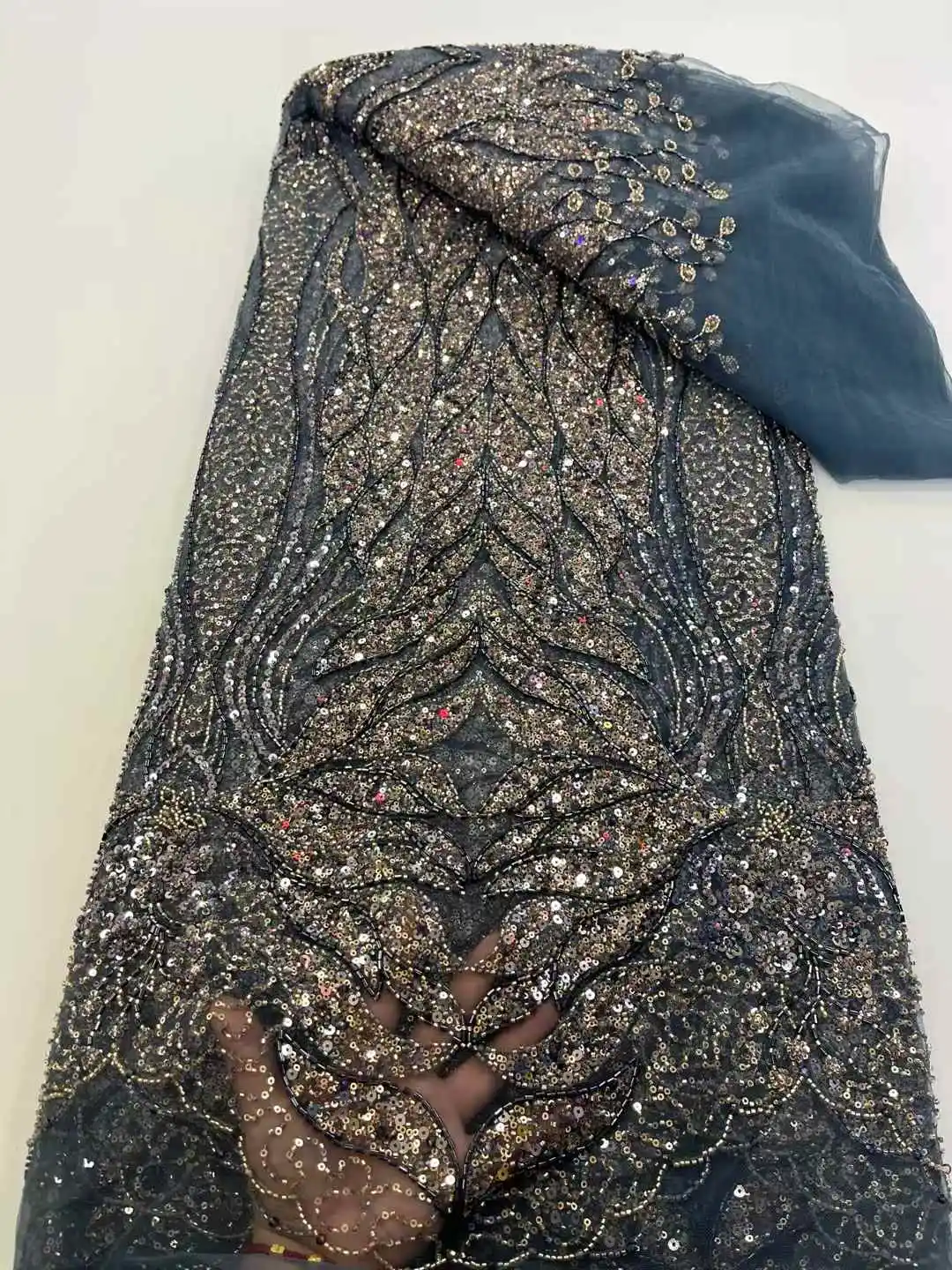 Tela de encaje de tul francés 2025, tela de encaje de alta calidad, 5 yardas, tela de encaje de malla de moda para coser vestido de mujer-XC