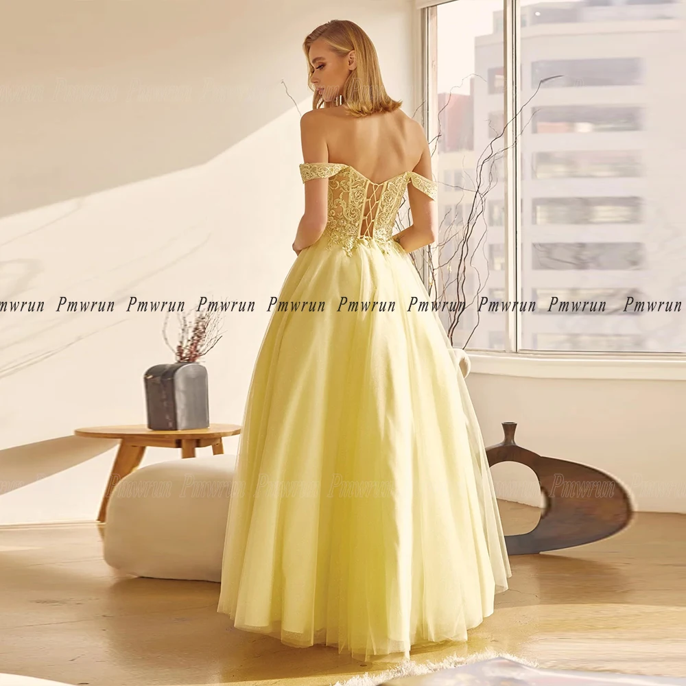 Tulle A-Line Eelegant Dresses for Women Gala Evening Off Shoulder Delicate Appliques Floor Length Special Occasion Gowns