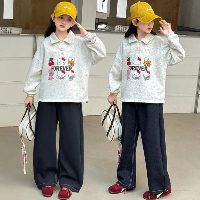 

Hot Sanrio Child Coat Hello Kitty Kawaii Anime Fashion Spring and Autumn Girl Long Sleeves T-Shirt Tops Children's Clothing New