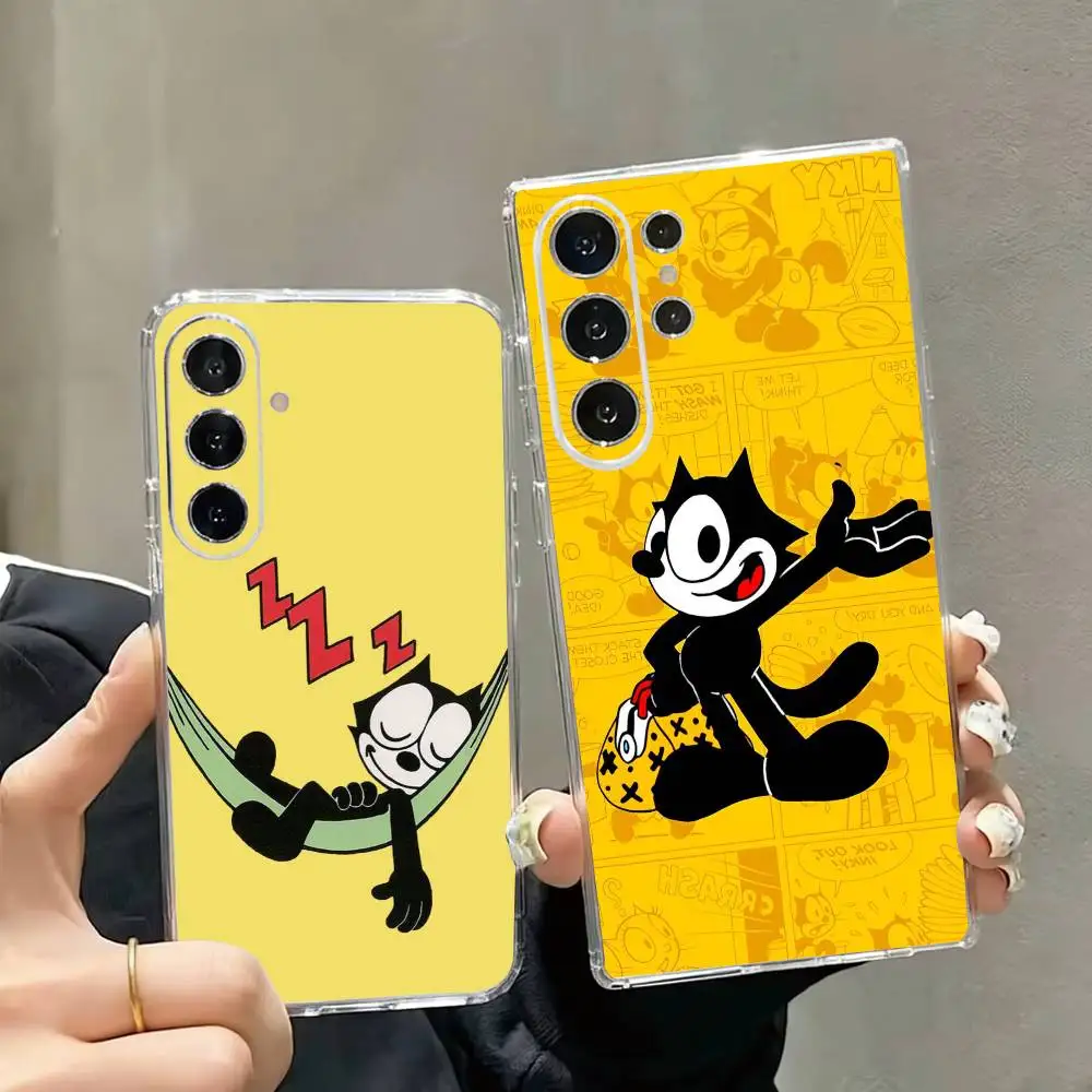 Felix the Cat Cartoon Stylish Artistic Phone Case Transparent Silicone Soft For Samsung S25,S24,S22,S23,S30,Ultra,S20,Plus,Fe