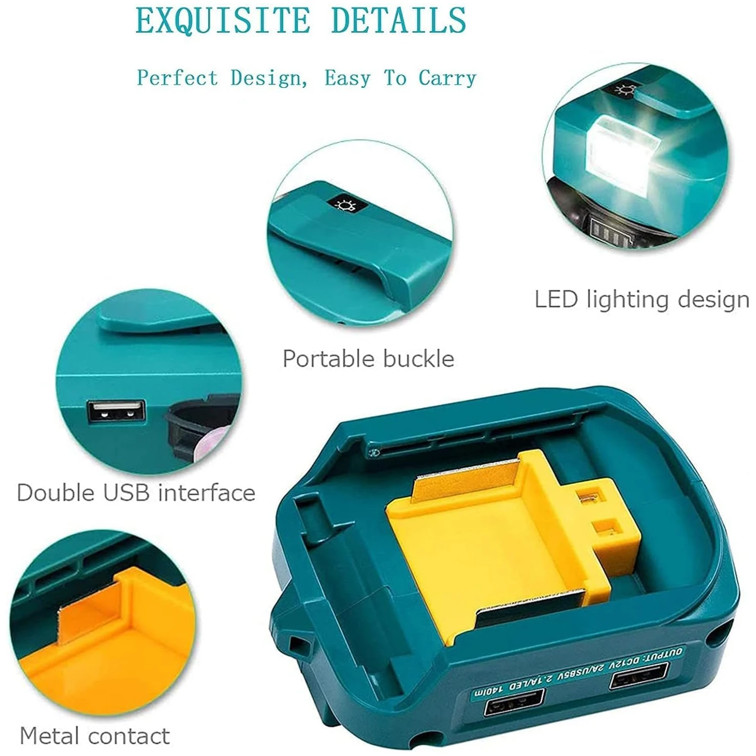 USB Charger Adapter for Makita 14-18V Lithium-Ion LXT Battery Power Source Converter with Dual USB Ports, 12V DC Port