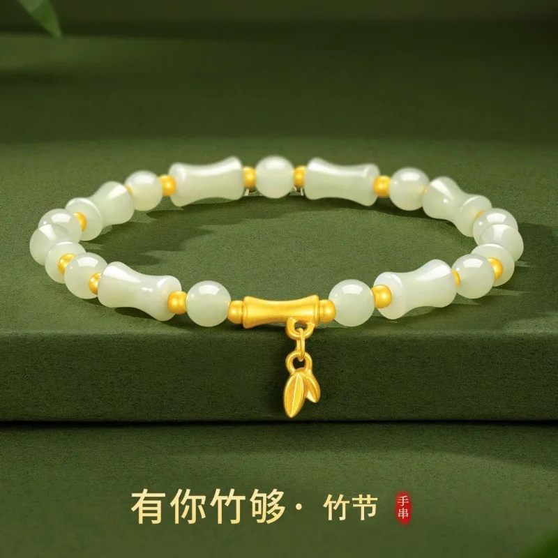 Hotan Jade Amethyst Bamboo Joint Beads Bracelet Charms Jewelry Gift Fashion Natural Gemstones Amulet Accessories Designer Women