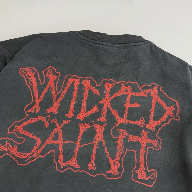 SAINT Evil Bat Skeleton TEE High-Quality Distressed Loose-Fit Crew Neck Black Men's Women's Fashion T-Shirt