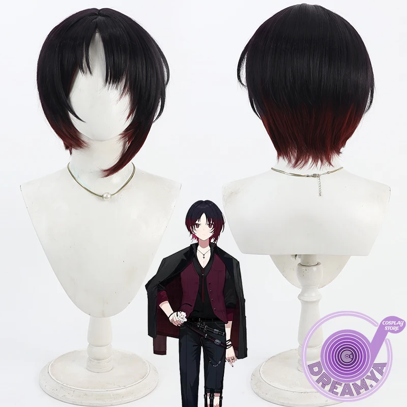 

Kisaragi Ren Cosplay Wig Vtuber Black Red Short Heat Resistant Synthetic Hair Halloween Party Role Play Carnival + Free Wig Cap