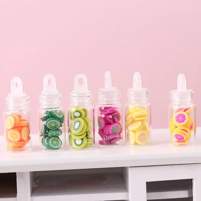 6pcs 1:12 BJD Dollhouse Decoration Mini Sliced Fruit Tea Glass Bottle Miniature Items Lemon Slice Lime Doll House Accessories