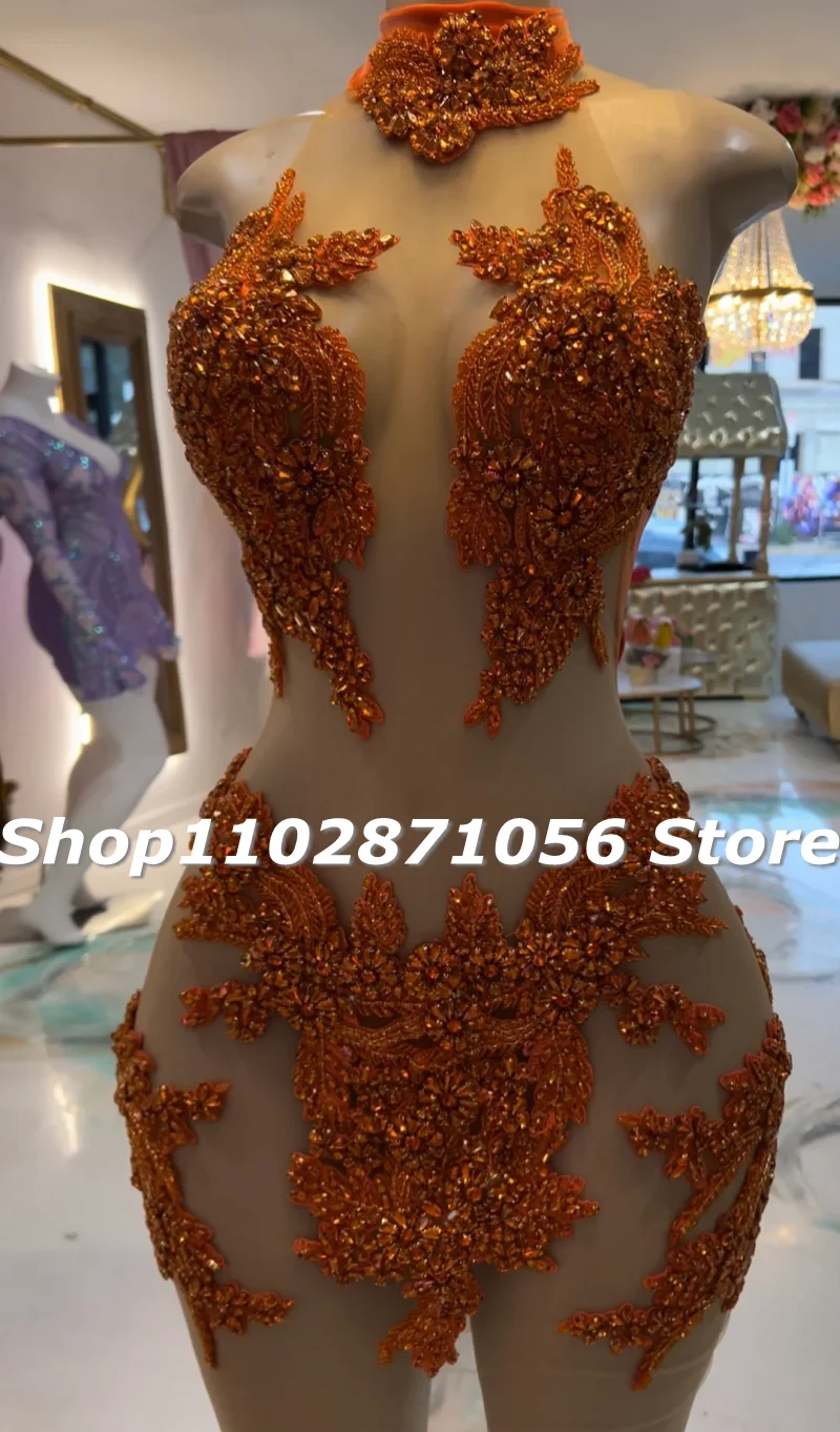 Customized Orange Birthday Dress For Women Luxury 2025 Diamond Mermaid Party Gowns Vestidos De Graduación Short Prom Dresses