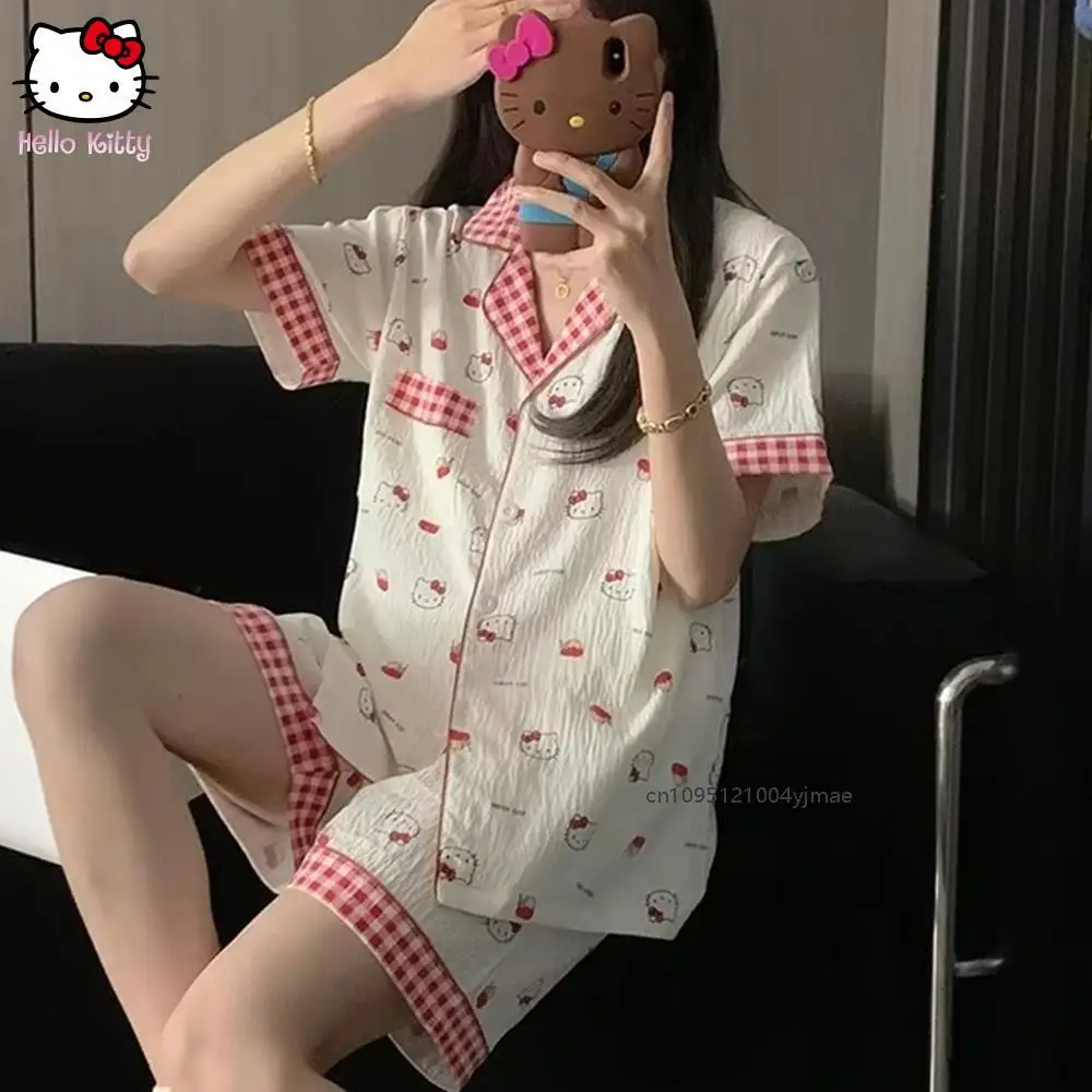 

Sanrio Hello Kitty 2025 New Kt Summer Spwear Ort Sve Orts, женская домашняя одежда, милый милый наряд, молодежная студенческая повседневная домашняя одежда