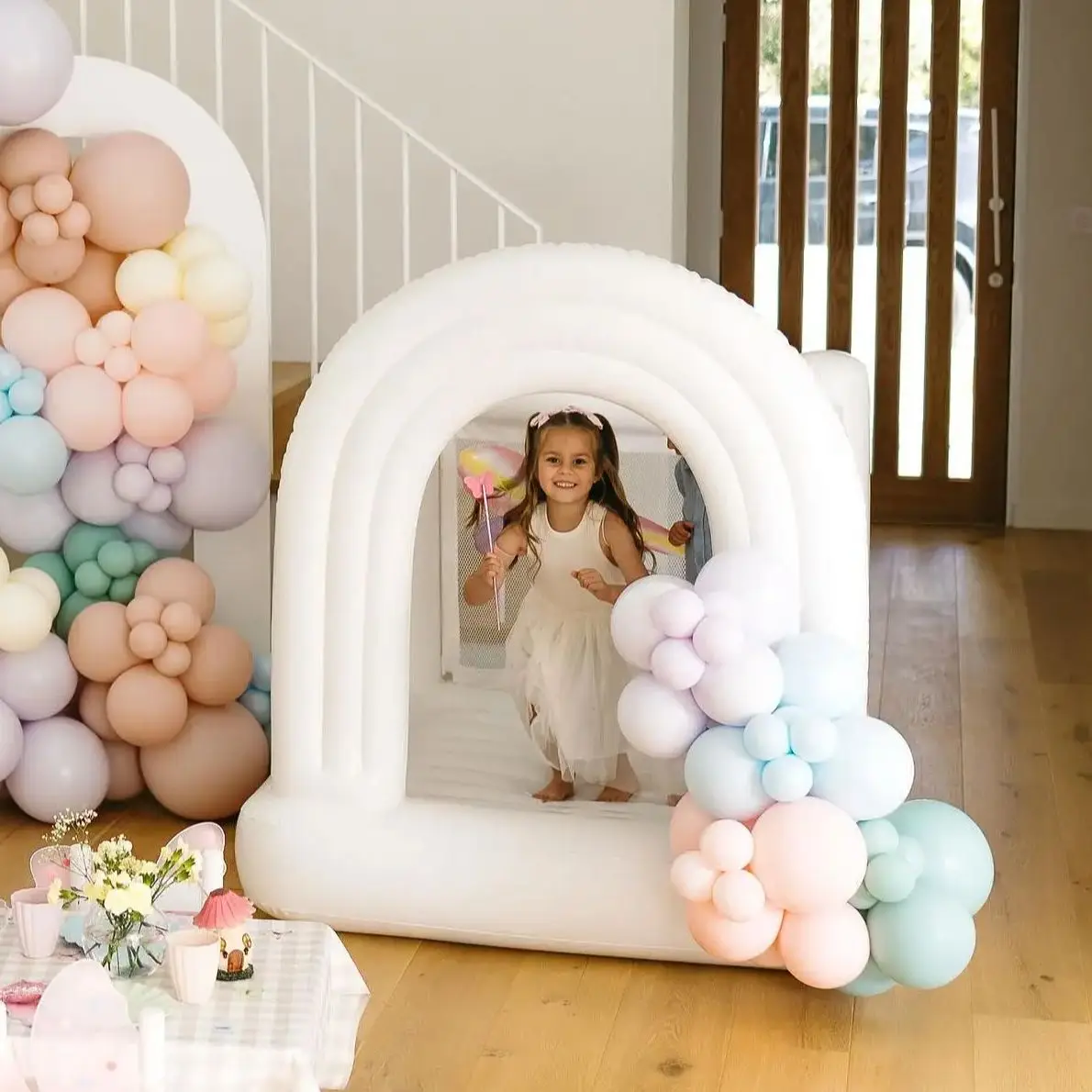 

PVC Rainbow Mini Inflatable Castle for Kids Toy Bounce House for Parties (Includes Blower)