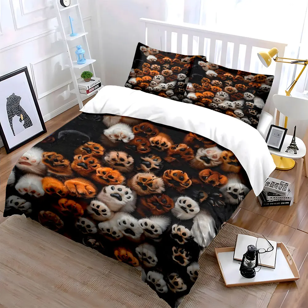 Adorable fluffy cat paw close-up Bedding Set for Kids Luxury Gift 3pcs Digital Print Comforter Set Soft Comfortable Breathable