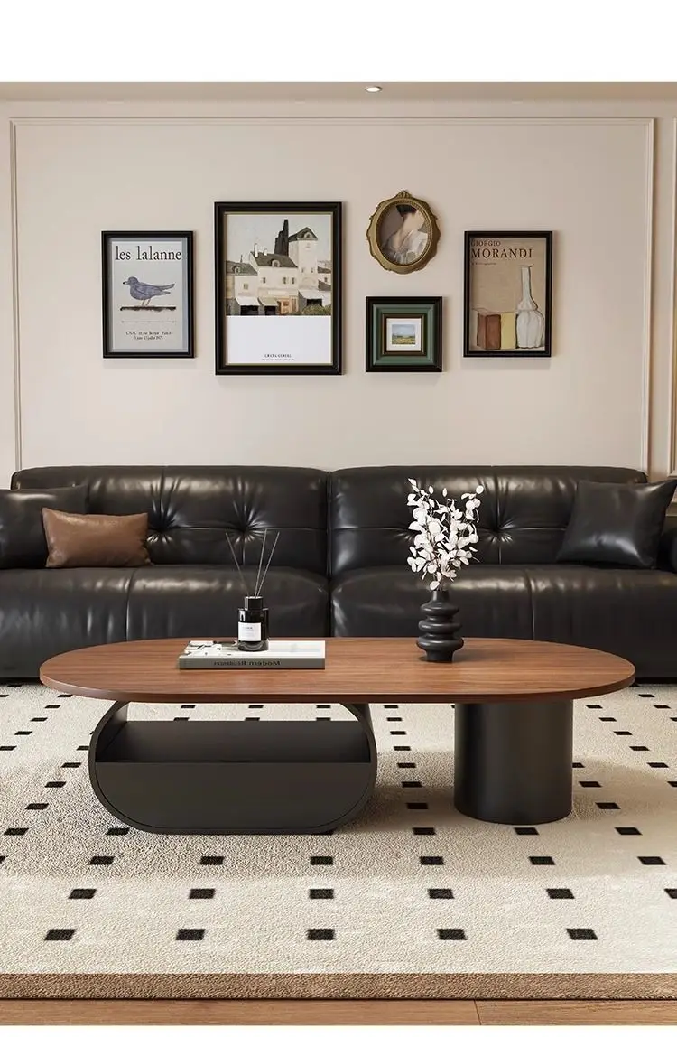 โต๊ะกาแฟไม้วอลนัทสไตล์ยุคกลาง สำหรับห้องนั่งเล่น บ้านหรูหราเบาๆ ระดับไฮเอนด์ เหมาะสำหรับอพาร์ทเมนต์ขนาดเล็ก โต๊ะน้ำชา