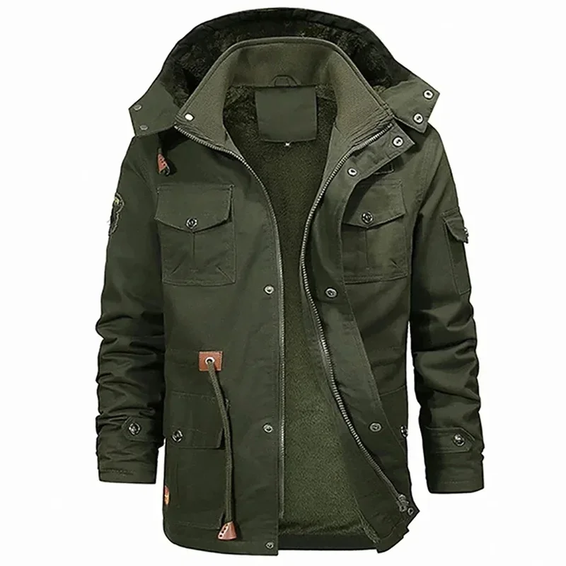 

Multi-pocket Windproof Thick Warm Hooded Jacket Autumn/Winter New High Quality Thermal Overcoat Men's Fashion Breathable