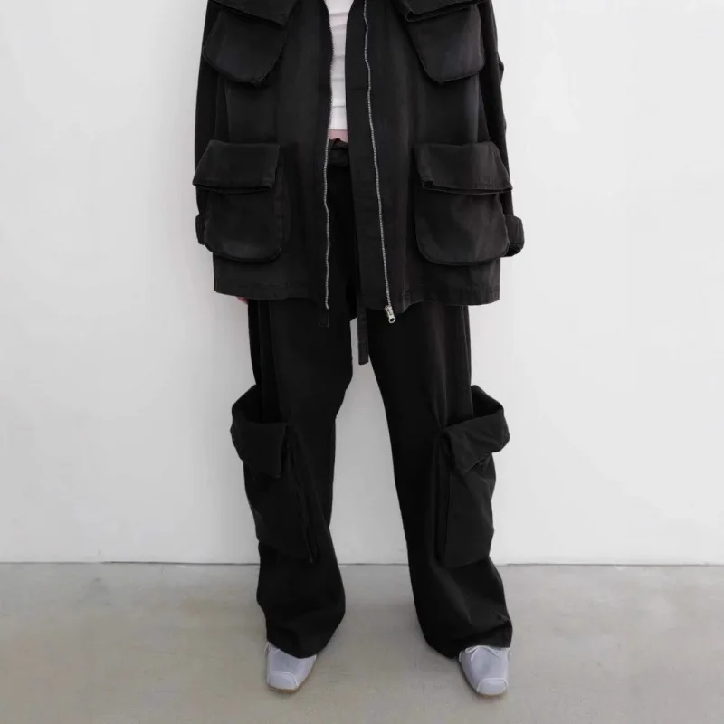 OPEN YY work pant 2025 fashion spring and summer washed and old flap waist drawstring loose pocket work pants