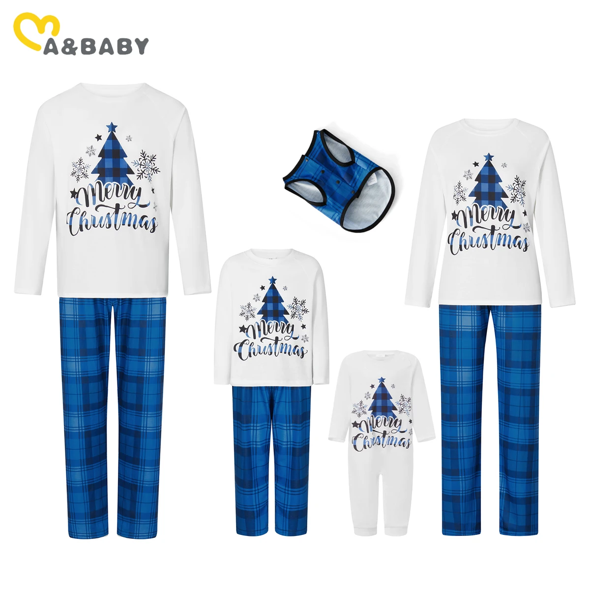 ma&baby  Christmas Pajamas Set Adult Kids Baby Matching Clothes Soft Sleepwear Pet Pjs Tree Print Xmas Family Look