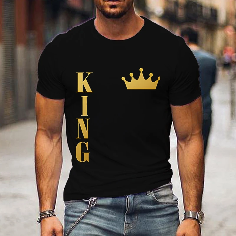 King Queen Crown Graphic T Shirts for Couples Y2k Fashion Letter Print Tees Men Women T Shirt for Lovers New Korean Tee Shirt