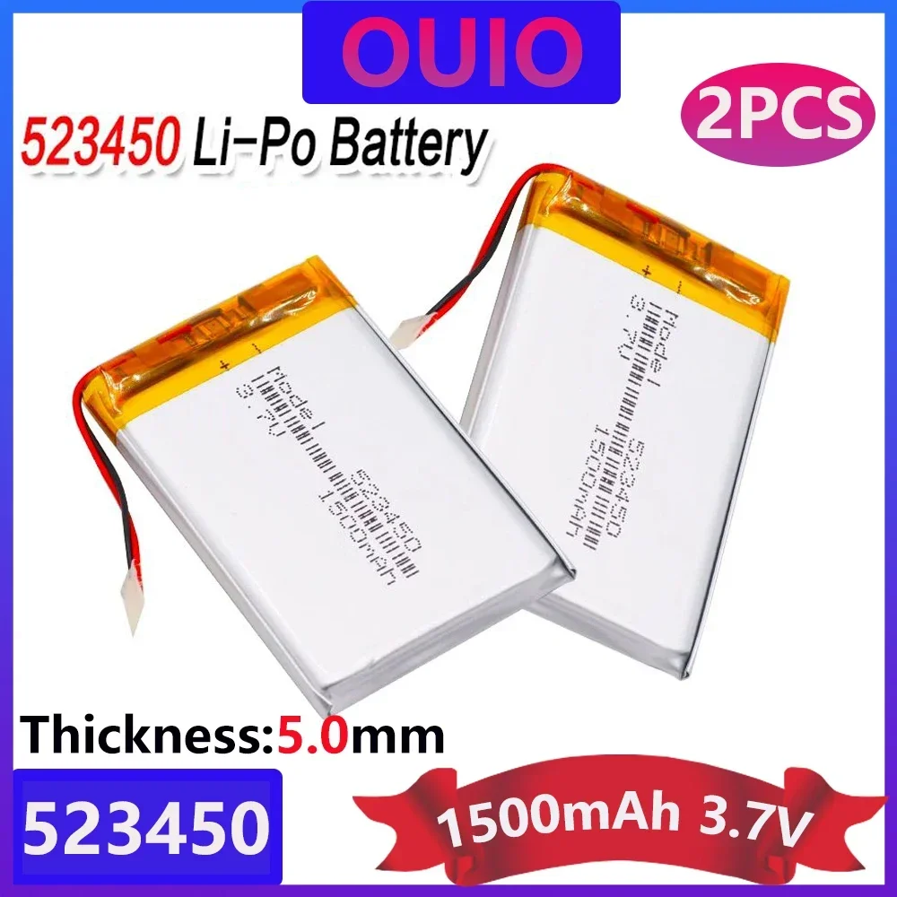 2pcs 3.7V 1500mAh 523450  503450 Polymer Lithium Rechargeable Battery Li-ion Battery For Smart Phone DVD MP3 MP4 Led Lamp