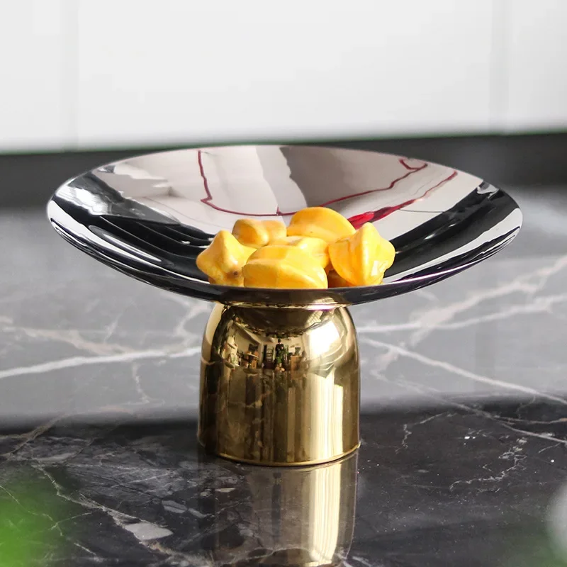 Deluxe Round Stainless Steel Fruit Tray, Candy Tray, High Legged Metal Tray, Tableware, Organizer, Kitchen Table Decoration