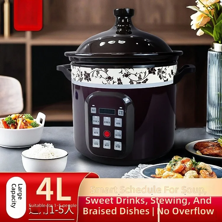 Automatic Ceramic Soup Cooker, 4L Multi-Function Electric Pot, Smart Porridge Maker, Fast Stewing, High-End Gift