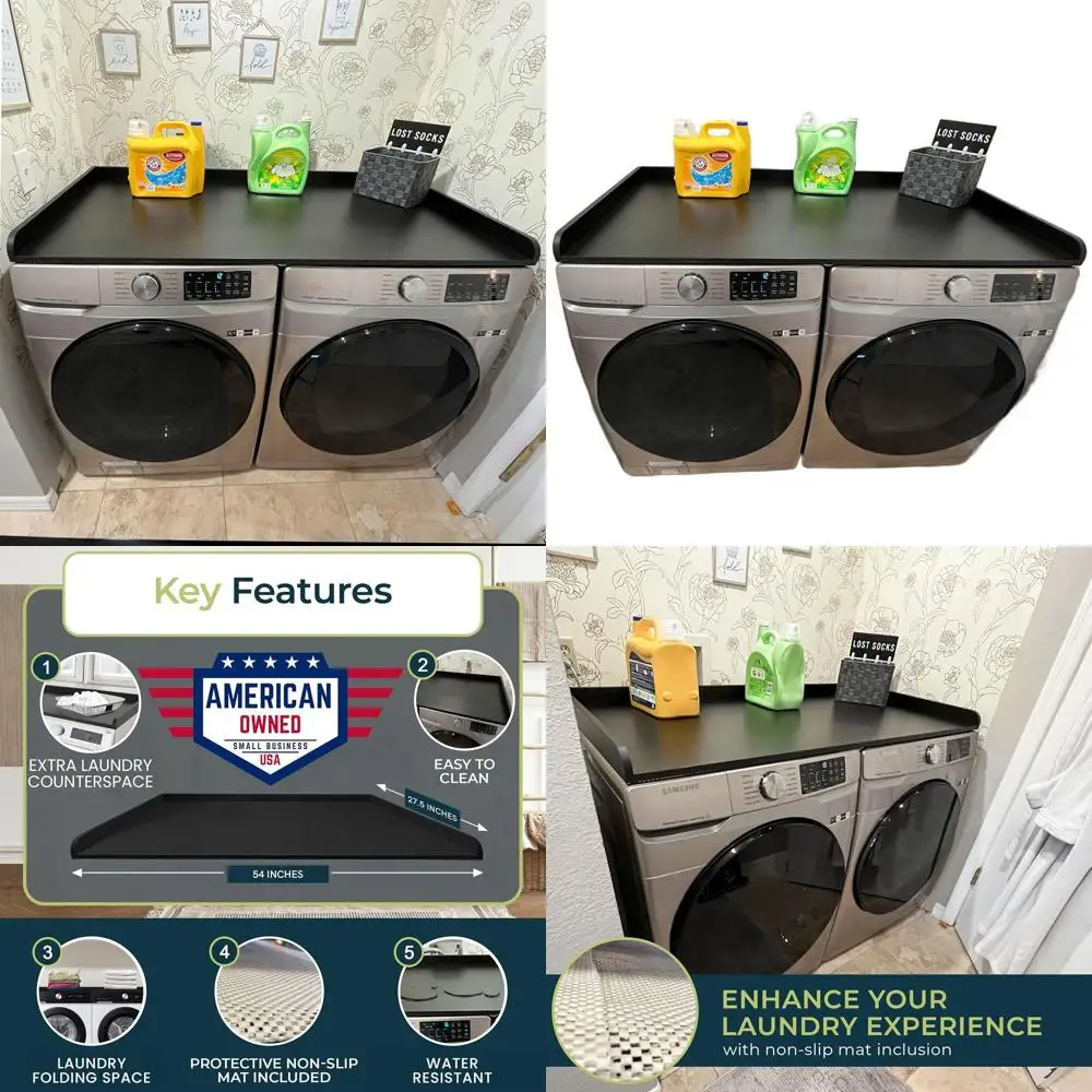 

Нескользящий коврик шириной x 27,5 глубиной для стиральной и сушилки — деревянный верх с направляющими для кромки для прачечной, организация складного пространства