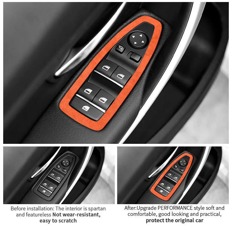 For BMW F20 F21 F30 F34 Door Window Switch Lifter Panel Frame Trim Sticker Car Interior Tuning Accessories Made of Alcantara