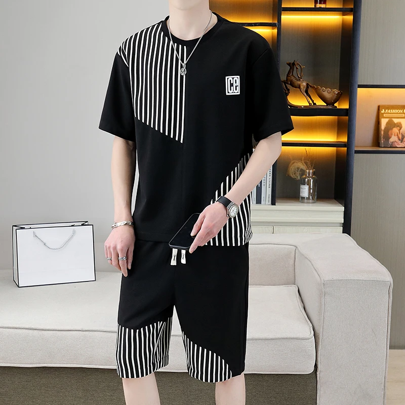 

Casual Ice Silk ort Sve M Summer New Sle Two-Piece Set Cool Clothes Polyester Fiber T-irt orts Youth Faion