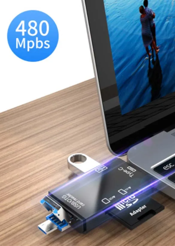 5 في 1 متعدد الوظائف USB 3.0 نوع C USB المصغّر USB SD Tf ذاكرة قارئ بطاقات OTG محوّل قارئ البطاقات الهاتف المحمول ملحقات الكمبيوتر