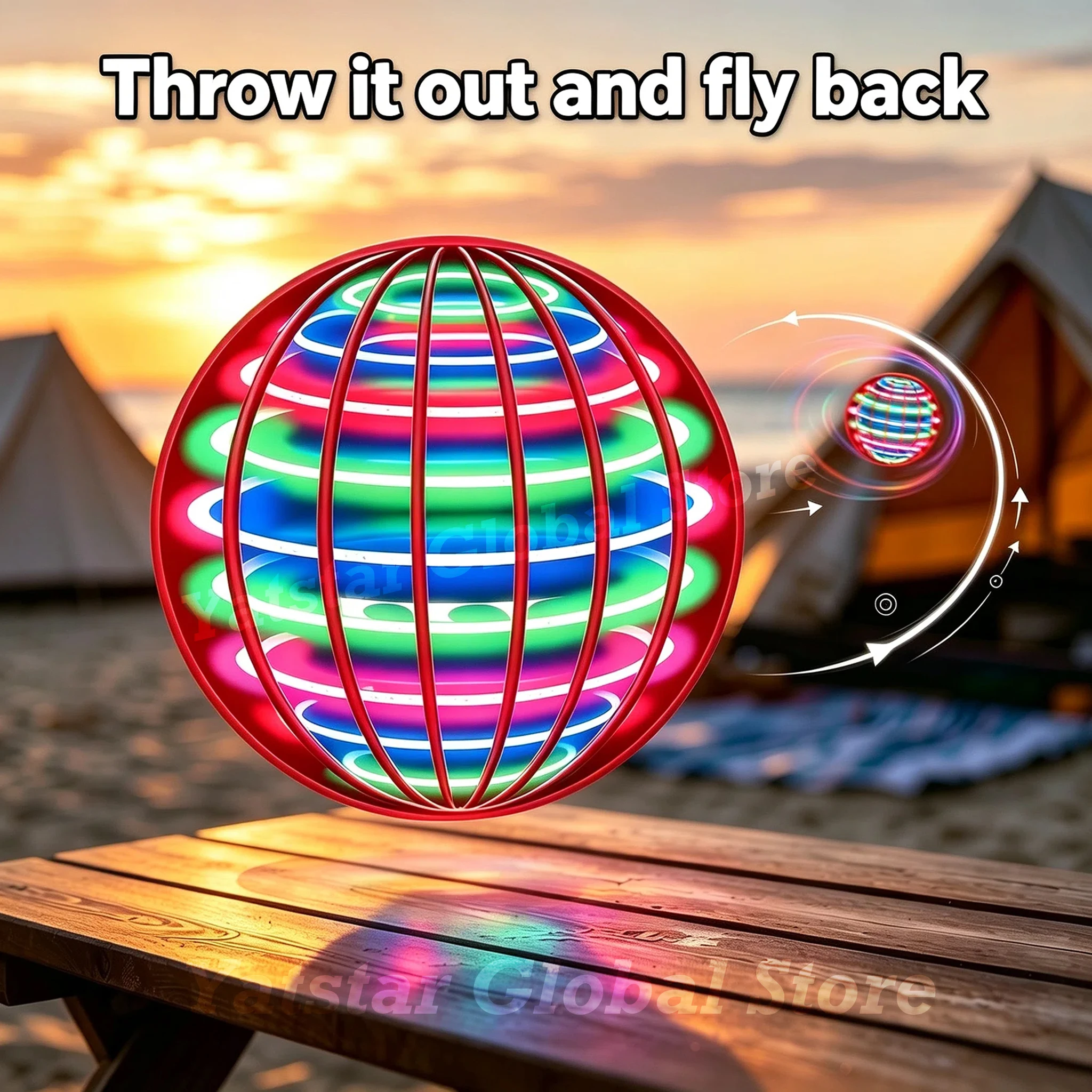 New Hot LED Magic Flying Ball Boomerang Spinner Auto Return Light Up Stress Relief Toy Adults Teens Beach Camping Party Fun Gift