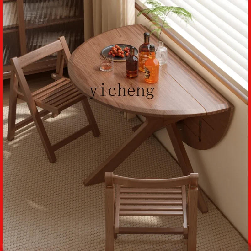 

1 Solid Wood Folding round Table Small Apartment Dining Table Household round Folding Table