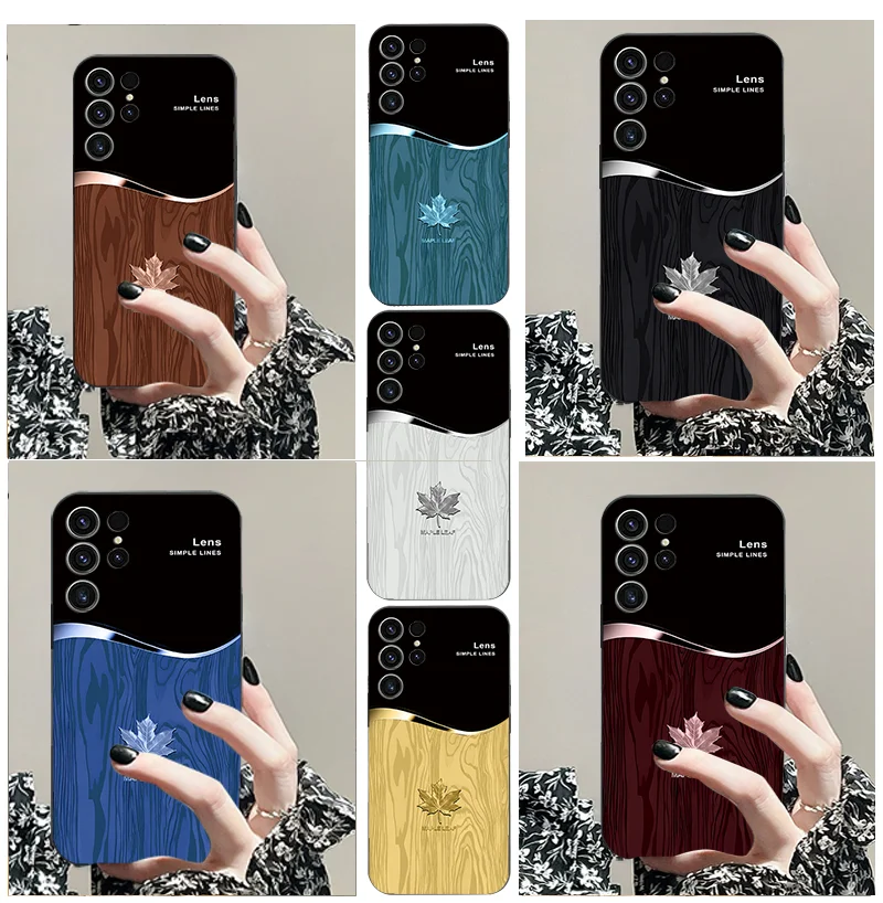 

For Samsung A16 A06 4 g 5 G Galaxy S25PRO S25 Ultra TPU Black Soft Phone Case Wave Collision Wood Grain Maple Leaf Series