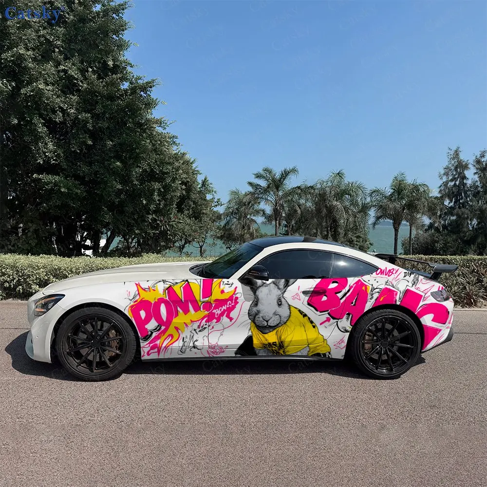 

2pcs Street-Blasting Rabbit Soul, Durable, Fade-resistant, Enhance Vehicle Aesthetics With Bold Artistic Design Car Vinyl Wraps