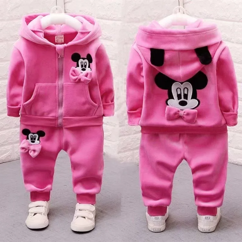 Children Clothing Set Winter Mickey Spiderman Kids Girl Outfit Boy Outwear Hooded Coat Pants 2PCS Toddler Warm Thick Tracksuit