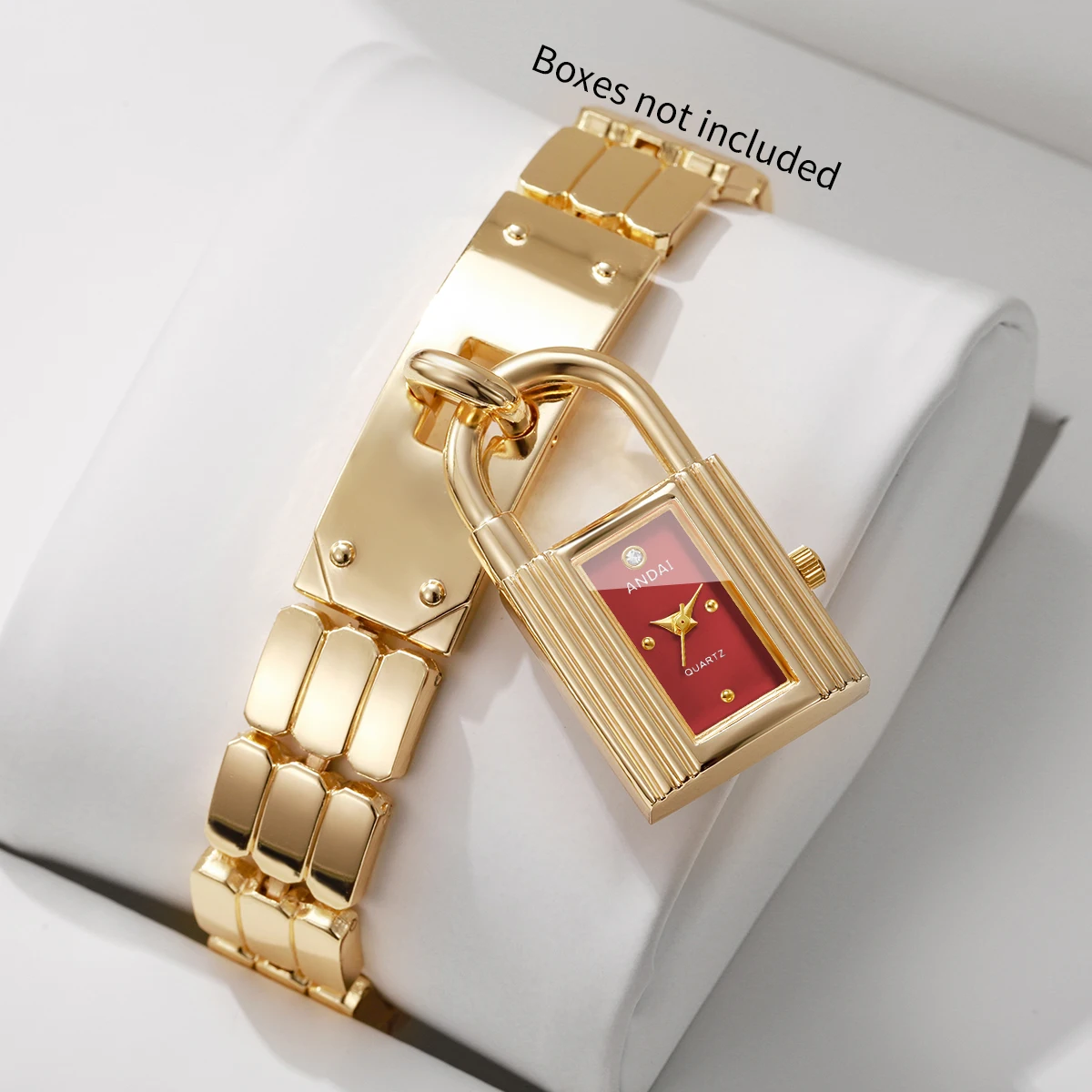 Modische Damenuhr mit Schlossanhänger, Quarzwerk, goldenes Armband, Damen-Armbanduhr, Relogio Feminino (ohne Box) – Detail 5