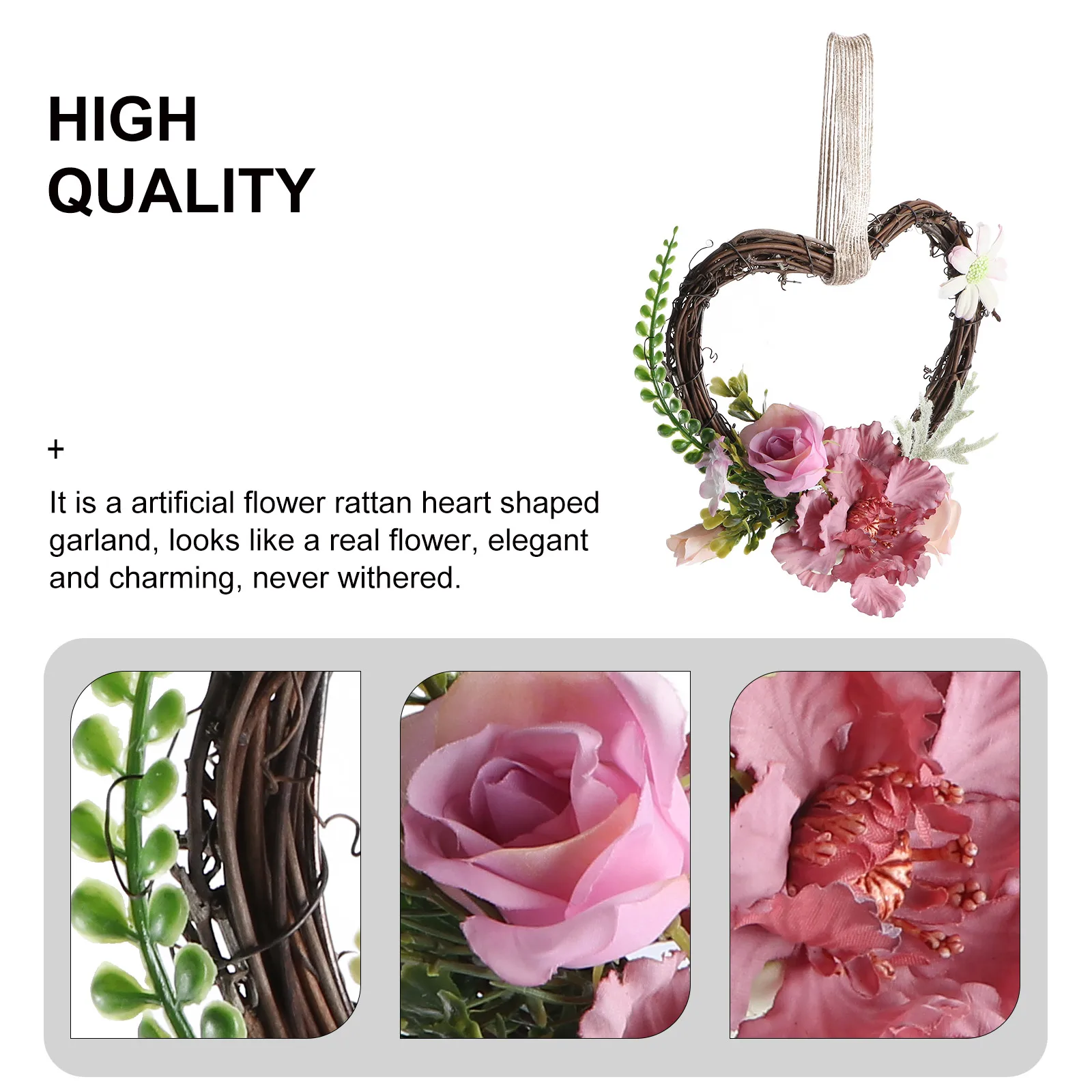 

2 Pcs Heart Garland Church Decoration Wall Flowers Hanging Decorations for Home Wreath Backdrop Wooden Shaped Rattan