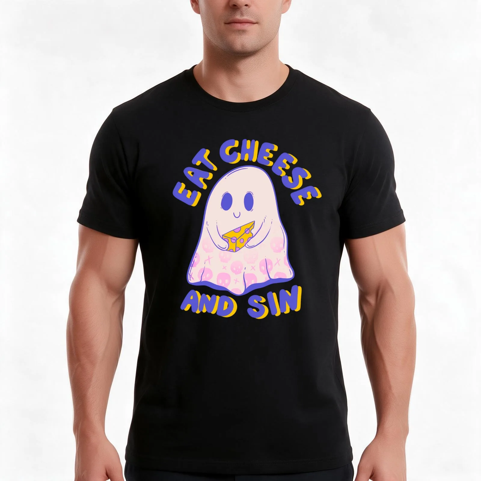 Eat Cheese and Sin - Indulge in Delicious Decadence T-Shirt Summer Casual Cotton Tee Oversized Streetwear Tops 100% Cotton