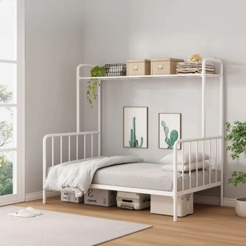 ！@Double Thick Iron Bed Elevated Sheet Storage Simple Design Metal Frame for Home Apartment Children Warehouse Use for Bedroom