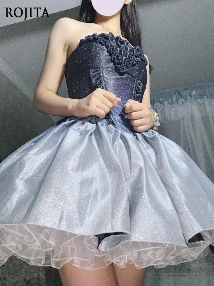 

2025 Gradient Color Sparkling Galaxy Coming-of-Age Ceremony Birthday Outfit Dress for Women Mini Strapless Dress Off-Shoulder