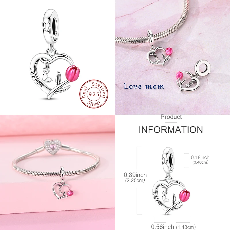 New 925 Sterling Silver Love Bead Pendant, Suitable for Daily Wear Necklaces and Bracelets, DIY Gifts, Exquisite and Elegant