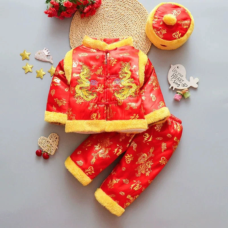 2023NEW Tang Chinese Traditional Costume For Newborn Baby Boys Embroidery Winter Red New Year Birthday Gift Christmas Longsleeve