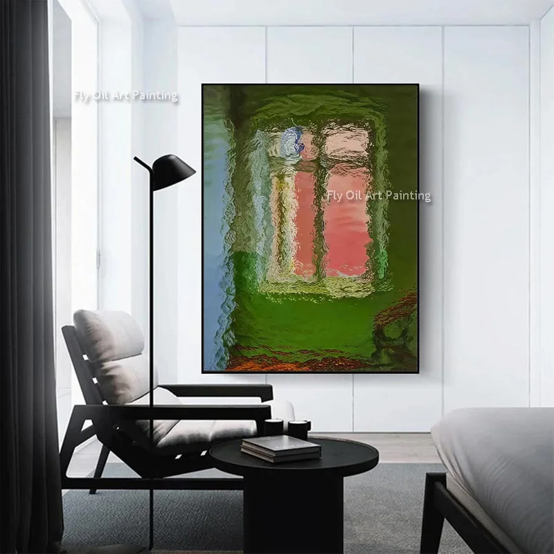 Dark Green Window Wall Art On Canvas New Simplism Design Hand Made Orange Green Oil Painting For Decor As Gifts Large Artwork