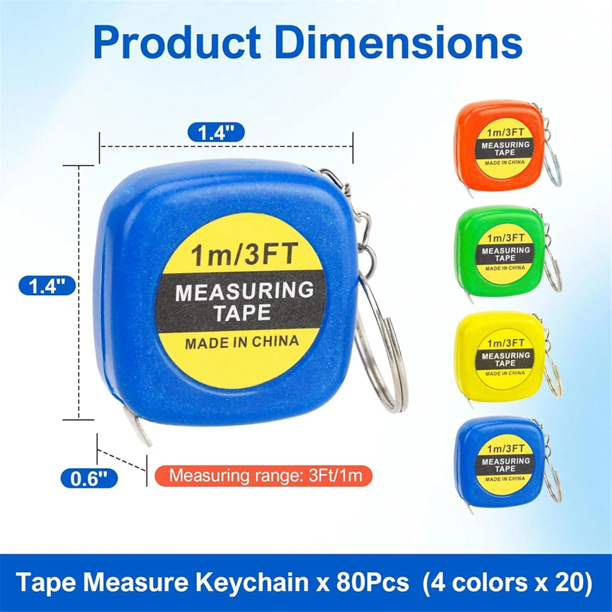 A002 80 PCS Keychain Tape Measure Small Tape Measure Keychains, 3 Ft Measuring Range Mini Retractable Measuring Tape
