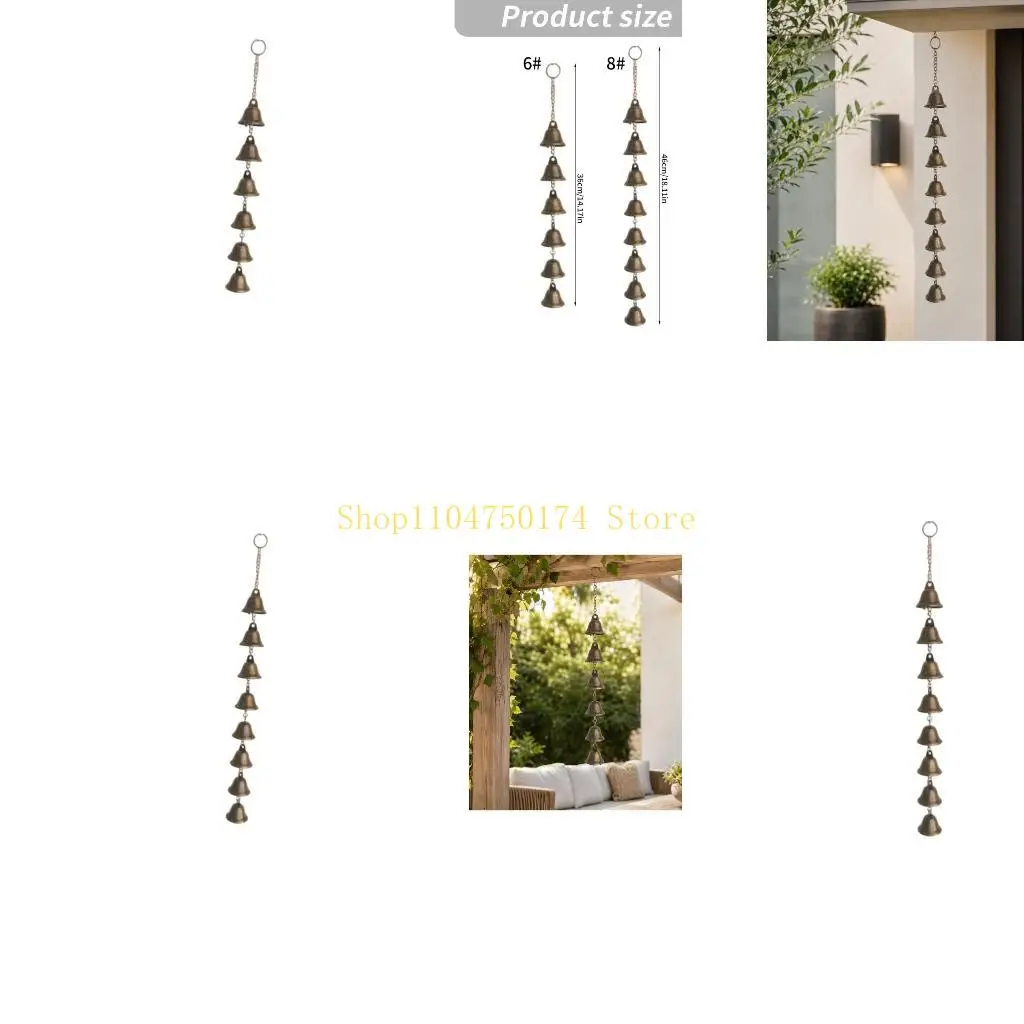 Window Metal Wind Chimes Hanging Decors With Metal Chain and Bells, Soft Bells Accent for Porch, Patios, Balconies or Entryway