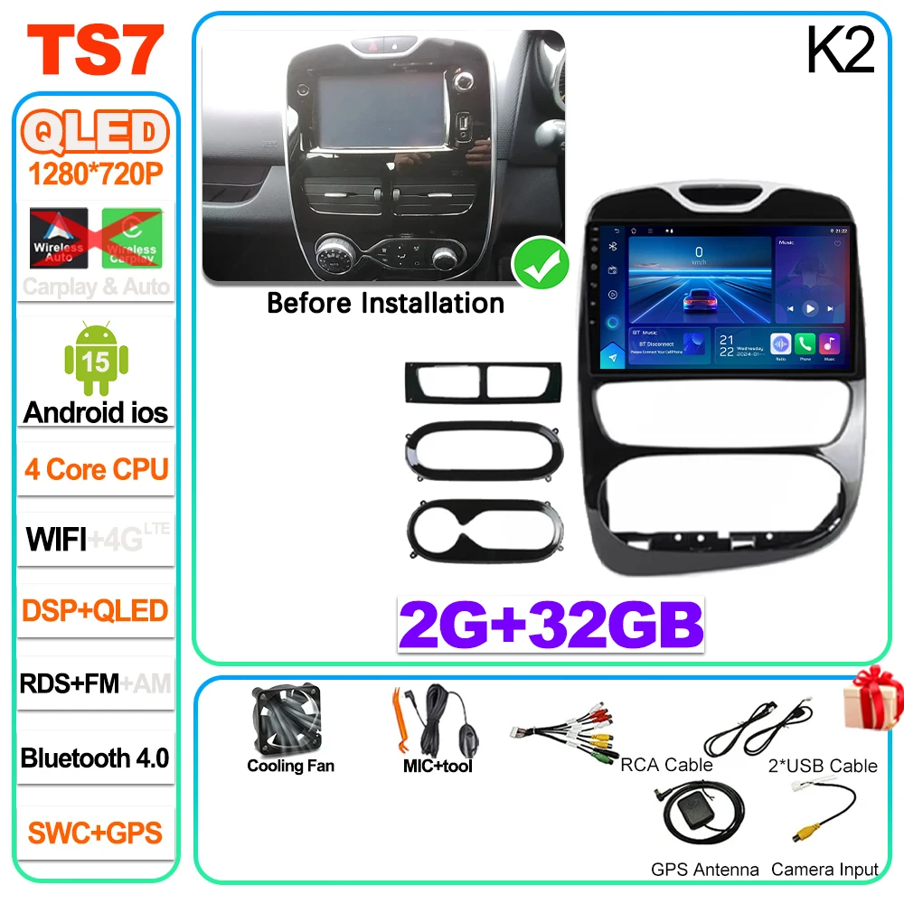 Android 16 autoradio Carplay voor Renault Clio 4 2012 2013 2014 2015 2016 2017 2018 speler autoradio touchscreen spiegeling