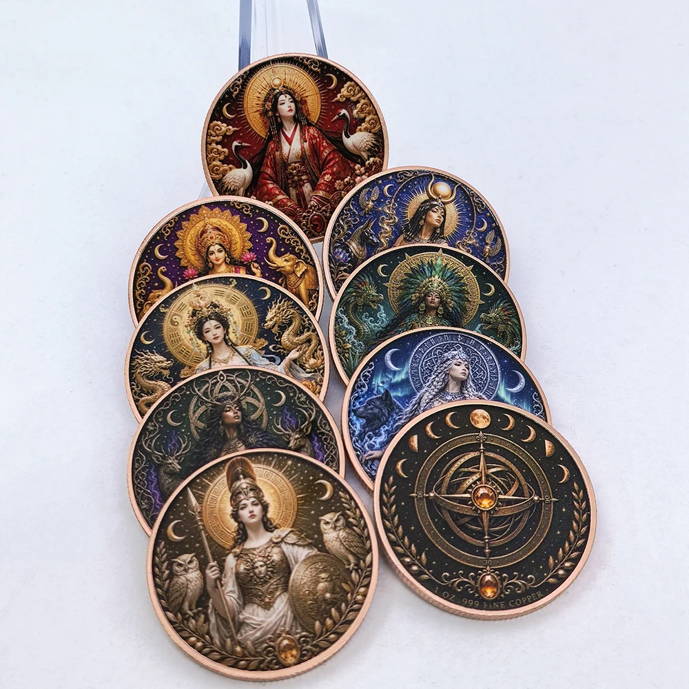 Non-magnetic 1 oz Color Printed Ancient Mythology Goddess 999 Pure Copper Commemorative Coin Vintage Astrology Metal Crafts Gift