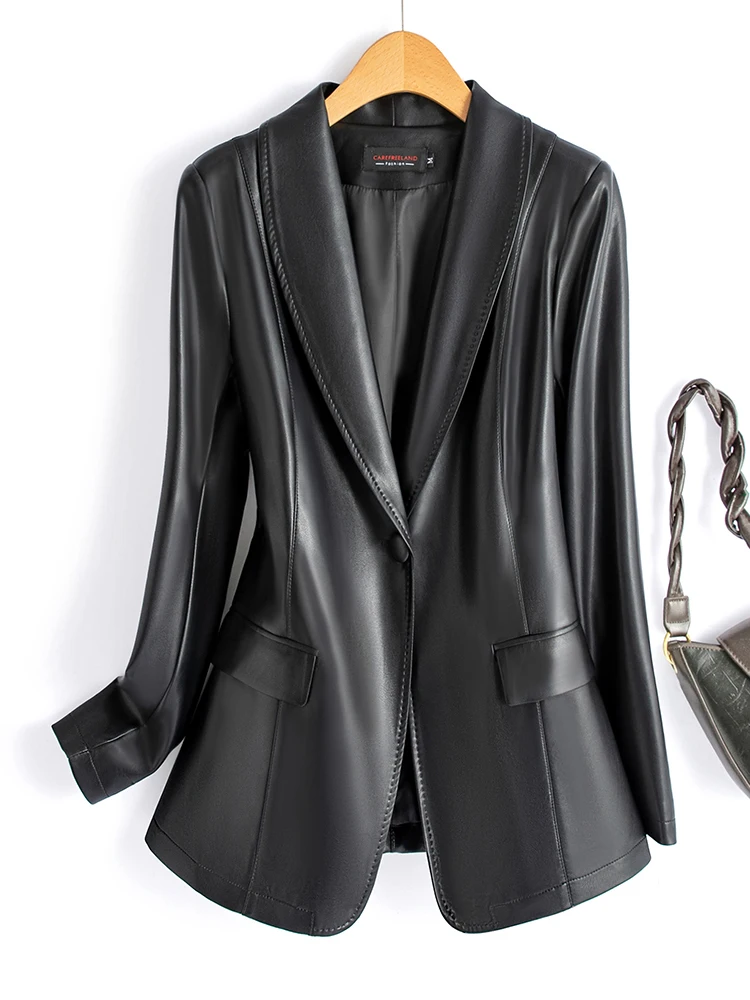   Ning 本革ジャケット レディース シープスキン スリムフィット 韓国版 レザーコート アウター 秋用