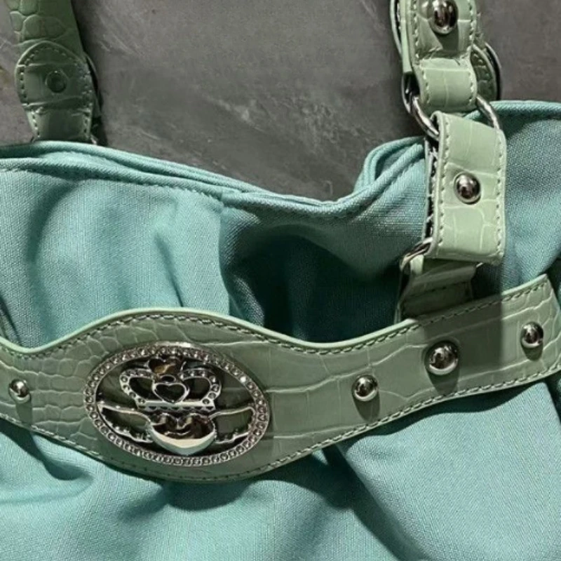Original Millennial Spice Sky Blue Diamond Splicing Old Vintage Style Underarm Bag Tote Bag High Appearance Level Shoulder Bag view 2