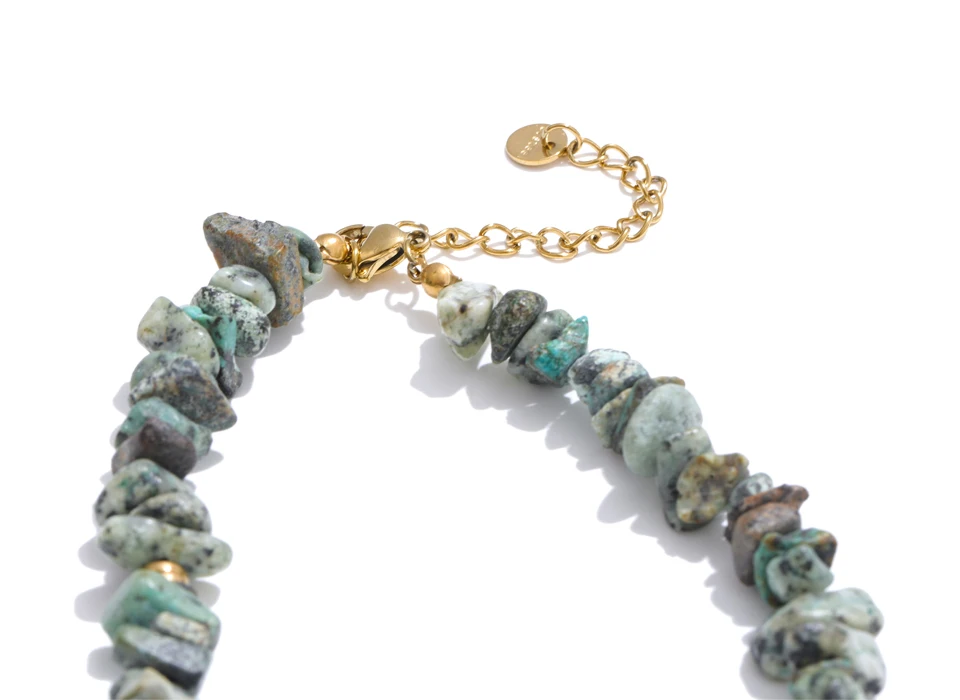 Yhpup handgemachte Perlen Schmuck Sommer beliebte Edelstahl grün Naturstein Türkis Perlenkette Halskette wasserdicht – Detail 8