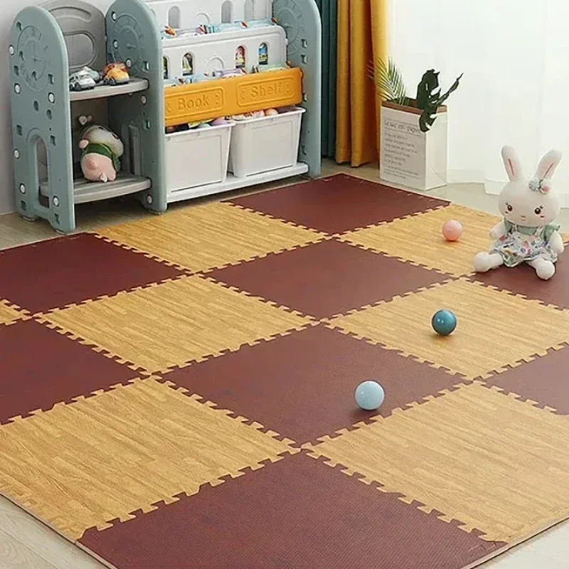 Baby Playmat Wood Grain Puzzle Foam Carpet with Non-Slip Bottom for Safe Crawling and Exercise Game Pad 30x30 Cm