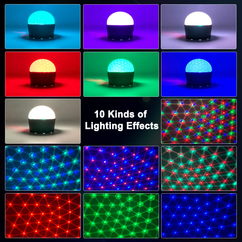 RGB Car Interior Ambient Lighting Rechargeable Sound Activated Disco Ambient Light Dance with Music Auto Roof Atmosphere Lamp